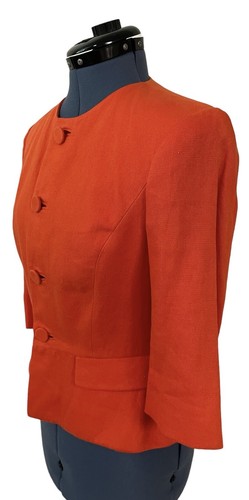 Ralph Lauren Black Label Orange Button Up Peplum Linen Crop Jacket Old Money 8 - Picture 3 of 5