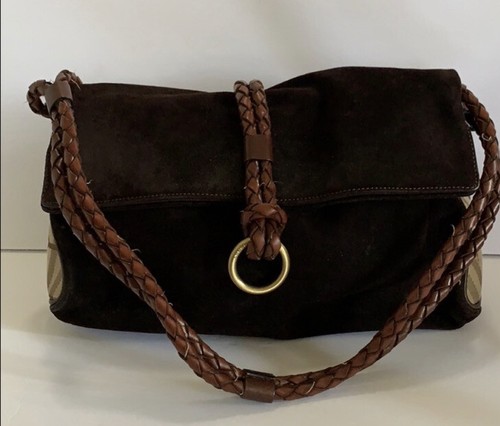 Burberry Purse Handbag Dark Brown Suede Leather SMALL MARK SEE PHOTO AUTHENTIC