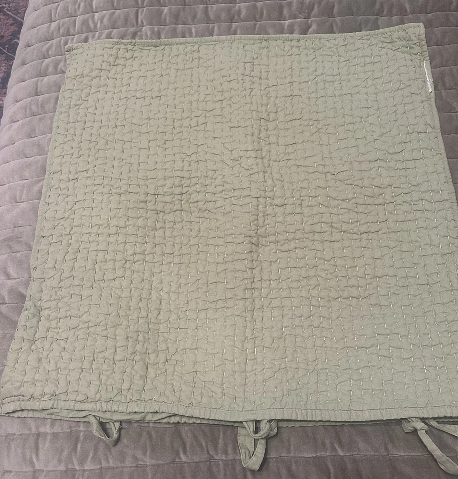 Pottery Barn "Pick-Stitch - Verde" Lino Algodón Acolchado Falsa Estándar Foto 3 de 4