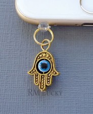 Gold Hamsa Hand Cell Phone Charm Anti Dust proof Plug Ear Jack C139