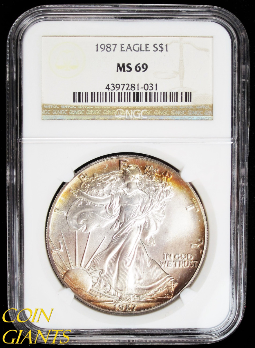 S*r様 1987年 アメリカ合衆国 シルバー・イーグル 1987 S$1 Silver Eagle Golden Toned NGC MS69 BU Bullion US Coin