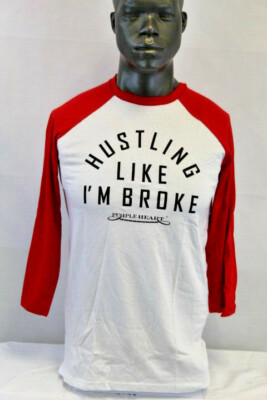 Purple Heart RAGLAN 3/4 SLEEVE HUSTLE LIKE IM BROKE T-SHIRT WHITE/BLACK/RED 