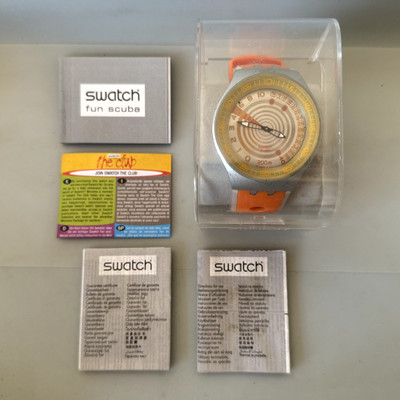 Vintage Swatch Uhr SCAMPI FRESHI Fun Scuba SUGM101 Taucher Armbanduhr verpackt