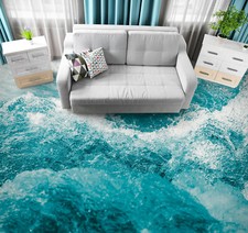 3D Blue Sea Waves 56RAI32 Floor WallPaper Mur...