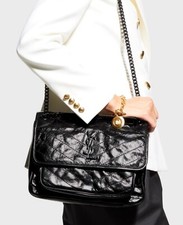 Ysl Niki Medium Chain Bag In Crinkled Vintage Blk Leather. Item# 6331580en071000
