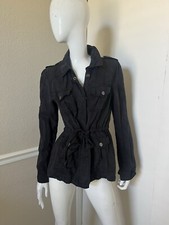 SANCTUARY Black Tencel/Linen Drawstring/Snap Closure Utility Cargo Jacket Sz S