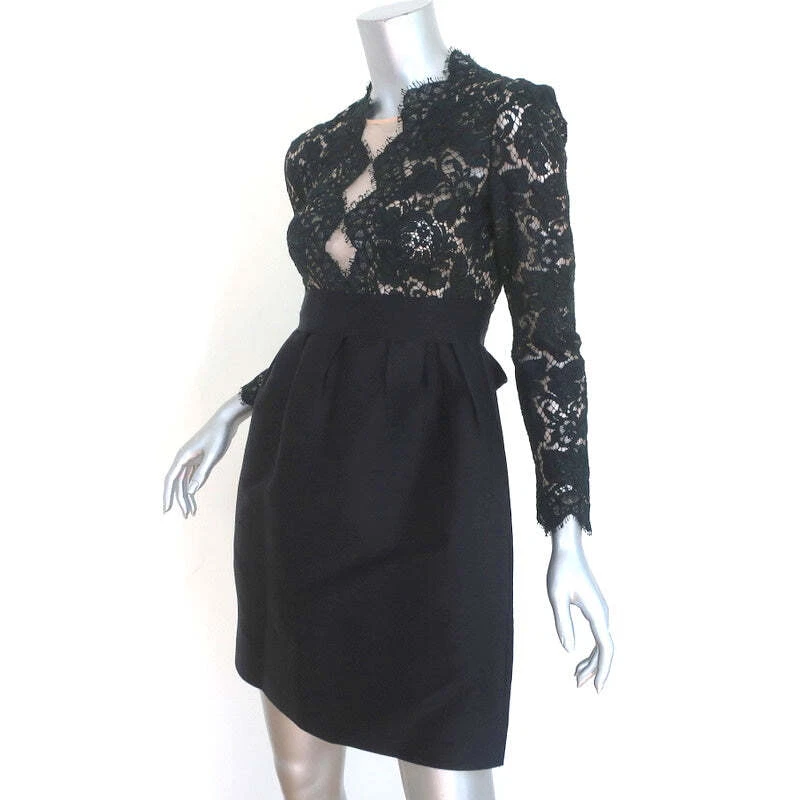 Mini Vestido Stella McCartney Manga Larga Negro Encaje y Seda Cruda Talla 40 Foto 3 de 4