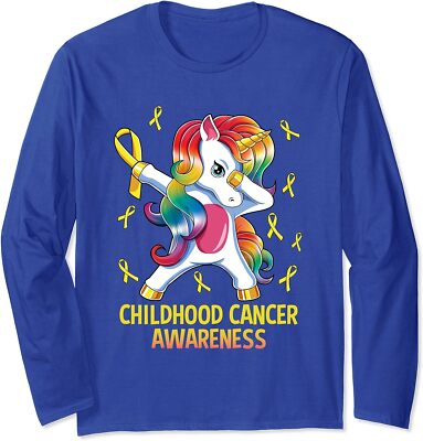 Dabbing Unicorn Childhood Cancer Awareness Fight Long Sleeve T-Shirt