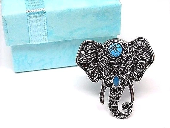 女士藏银绿松石可调节大象戒指带礼品盒! — 第 3/4 张图片
