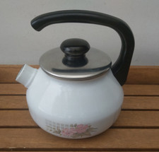 Kessel Wasserkessel Emaille 50er 60er Midcentury Blumendekor sehr sch&ouml;n