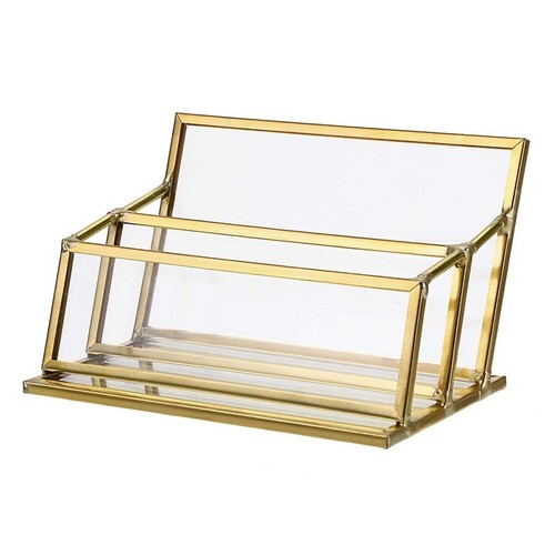 Dual Glass Business Card Holder Gold