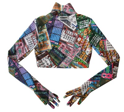 Vetements NWT Lottery Print Gloves Long Sleeve Jersey Crop Top Turtleneck XS