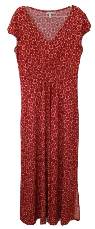 Vestido Dana Buchman S Rojo Boho Hippie Elastizado Tejido Línea A Ventilación Lateral Midi Solero Foto 2 de 4