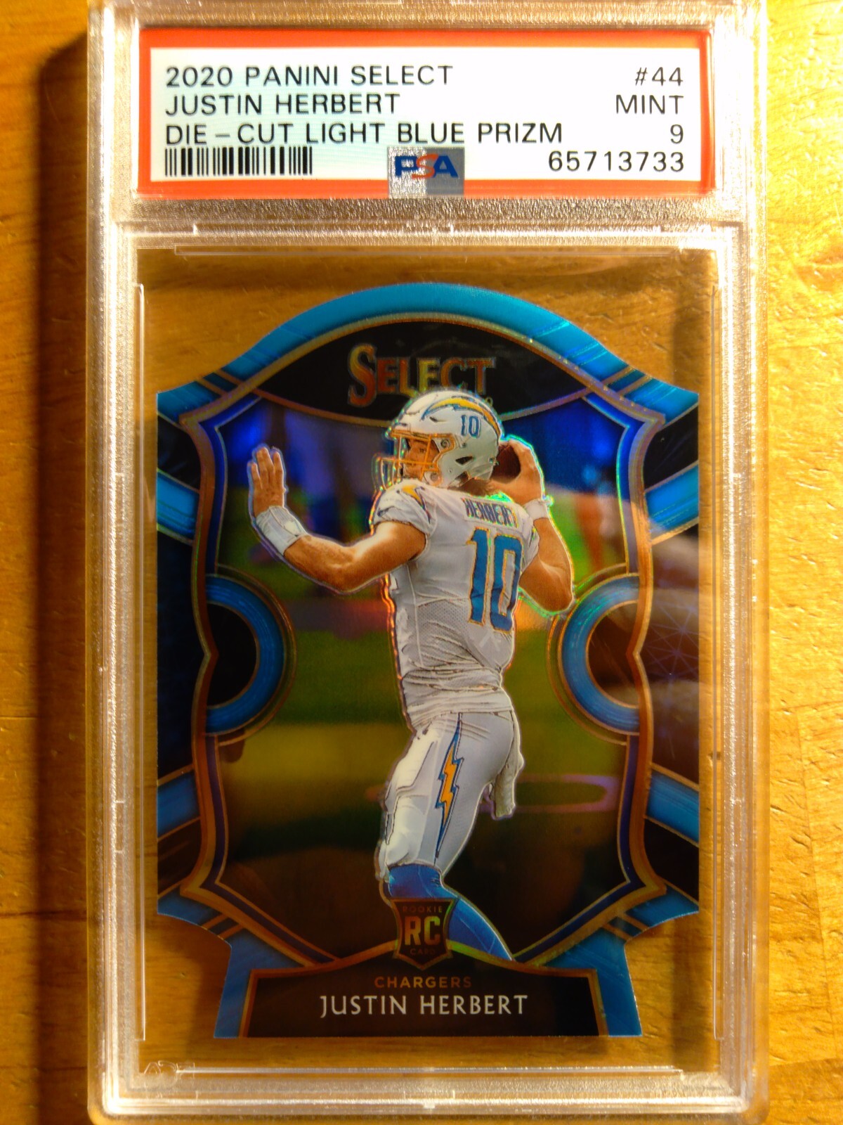 JUSTIN HERBERT 2020 SELECT DIE CUT LIGHT BLUE PRIZM RC #44 PSA 9 MINT! CHARGERS^