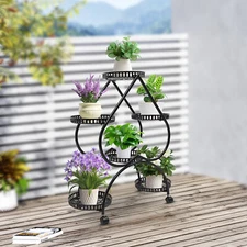 6 Trays Metal Plant Stand Outdoor Indoor Flower Pot Rack Display Shelf Garden