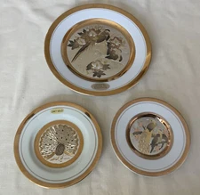 Set Of 3 The Art Of Chokin Limited Edition Plates~Peacocks 1-9” & 2-6” 24K Gold