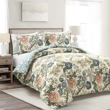 Sydney Reversible 100 Cotton Duvet Cover Set, 3 Piece Set, King, Green  Blu...