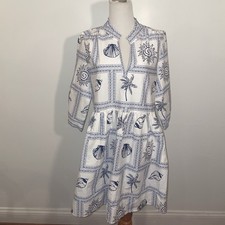 Calypso St.Barth Midi Dress Medium White / Blue Print Cotton Beach Resort Coast