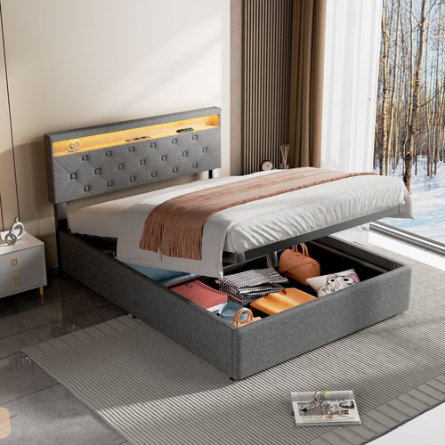 RGB-LED Polsterbett Doppelbett 160x200 mit Ladestation Stauraumbett Bettgestell - Bild 2 von 21