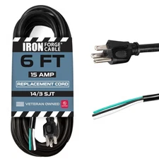 14 Gauge Power Cord Replacement, 6ft, 15 Amp, Heavy Duty 14/3 SJT 3 Prong Cable