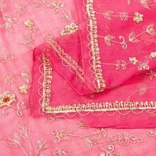 Sanskriti Vintage Pink Georgette Dupatta Long Stole Hand Beaded Zardozi Scarves