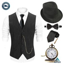Gangster Costume Set 5 Pieces Fedora Hat Vest Pocket Watch Bow Tie Roaring 20s