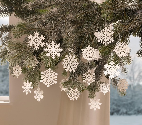 "18 Deko HäNger \"Schneeflocke\" Holz, Weiß, Weihnachts Christ Baum Schmuck HäNger"-image