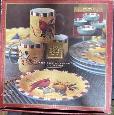 Lenox Winter Greetings Cardinal 12 Piece Dinnerware Set New In Box Holiday Set