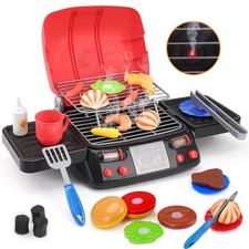 Play Food Grill BBQ Toy Set w/ Light Sound Accessories for Kids Age 2-6