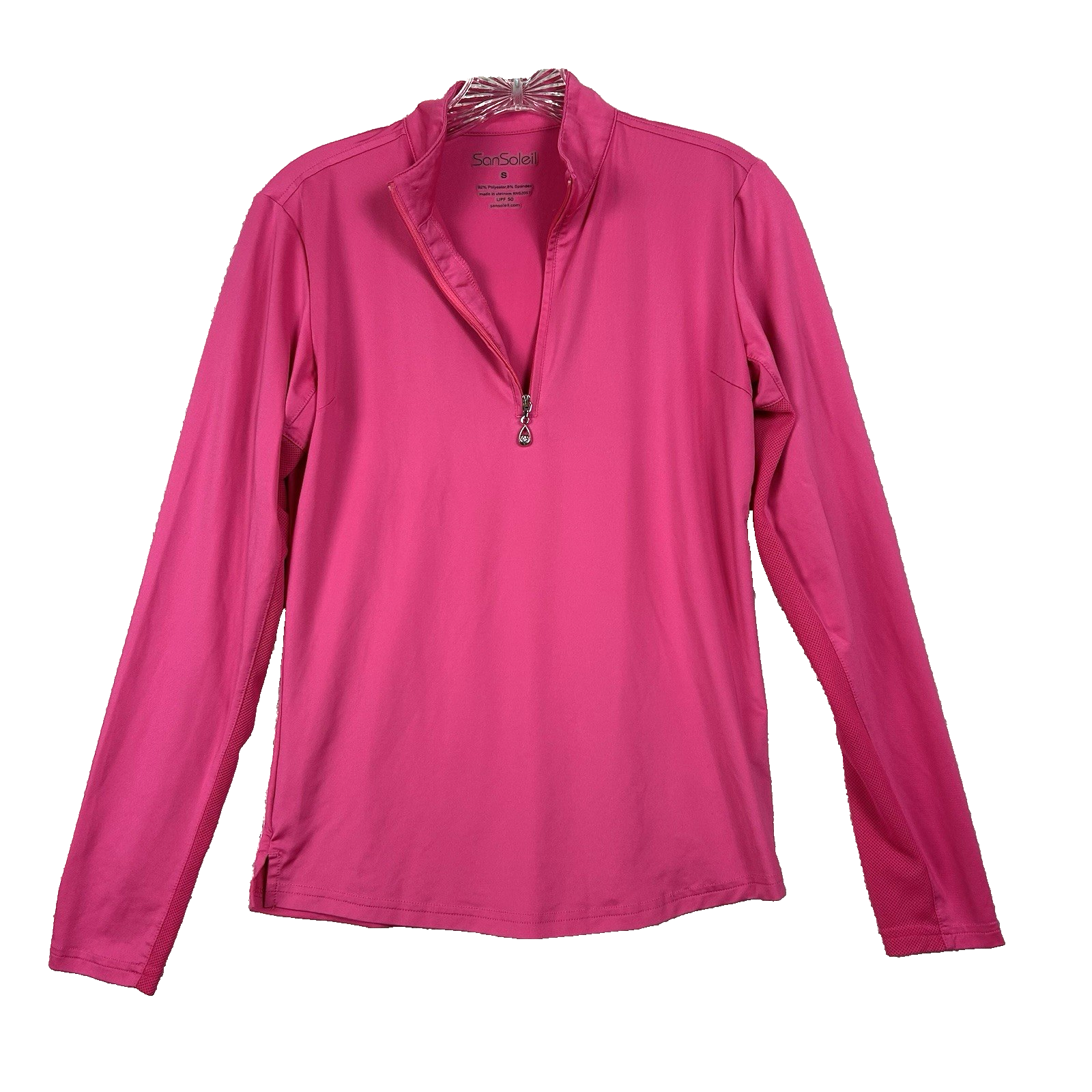 SAN SOLEIL Golf Top size Small Long Sleeve Upf 50 1/4 Zip Pink Vented