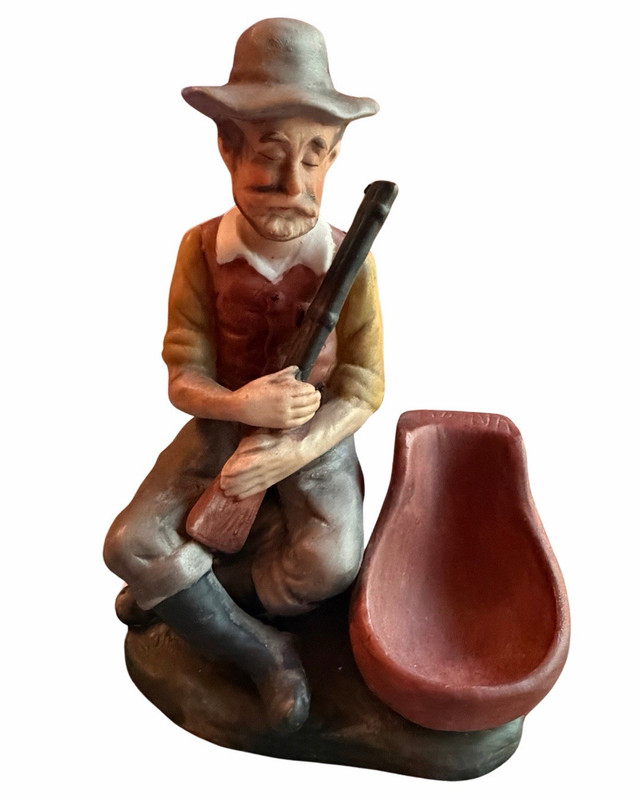 Vintage Ceramic Hunter Holding a Rifle Figurine w/ Pipe Holder