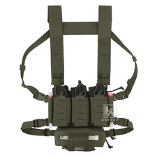 KRYDEX Tactical Chest Rig 5.56 Triple Elastic Mag Pouch MOLLE H-harness Green