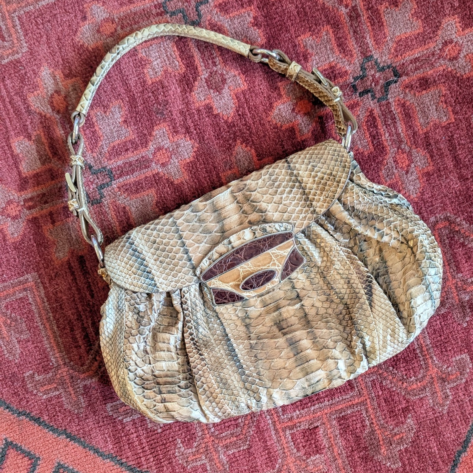 PRADA Python Brown PushLock Shoulder Bag Snake Au… - image 2