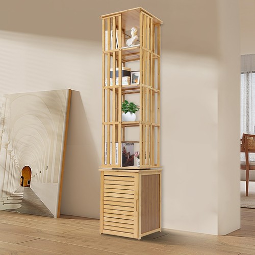 6 Tier Plants Rotating Bookshelf Cylindrical Storage Display Wooden ...
