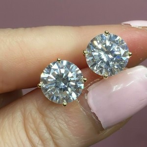 4.00CT Round Lab Grown Diamond Dainty Gift Stud Earrings In 14k Yellow Gold #083