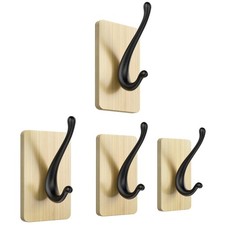 KINGXBAR Luxury Adhesive Wood Wall Hooks, Heavy Duty Towel Hooks for Hanging ...