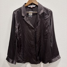 Victoria's Secret Pajama Top L Long Sleeve Silky Satin Sleep Shirt Brown NWT VTG