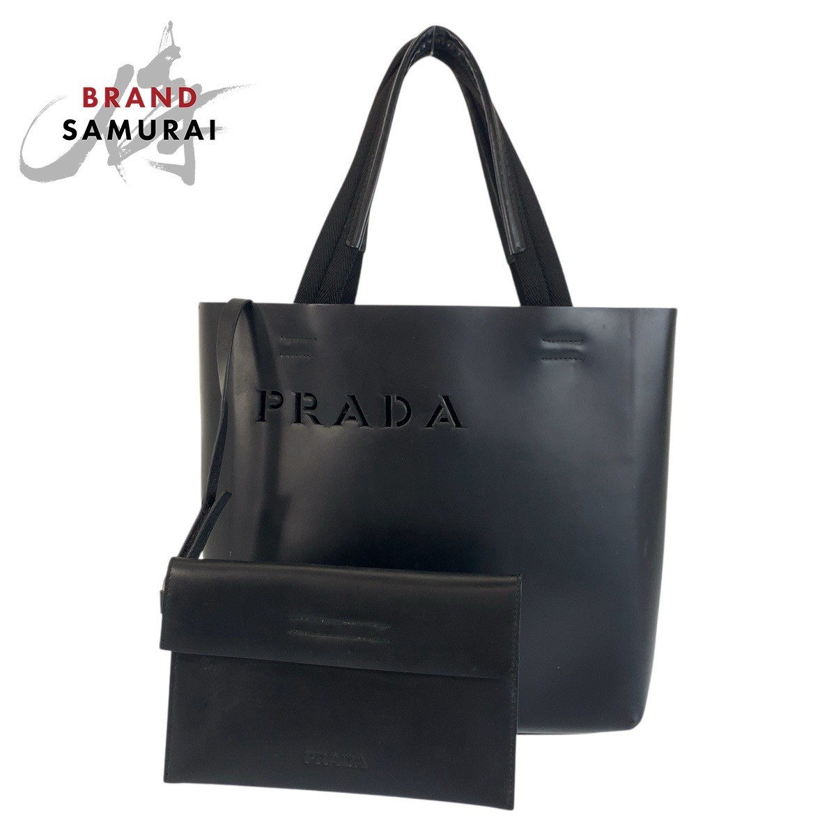 Prada Black Leather Punch Logo Tote Handbag 504072