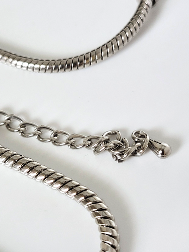 2 Stainless Steel Charm Snake Chains Bracelets 8" - Picture 4 of 9