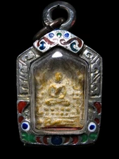 Phra Khun Pan Prai Kuman Pim Lek, LP Tim Hand-Yantra Copper Back, Thai Amulet
