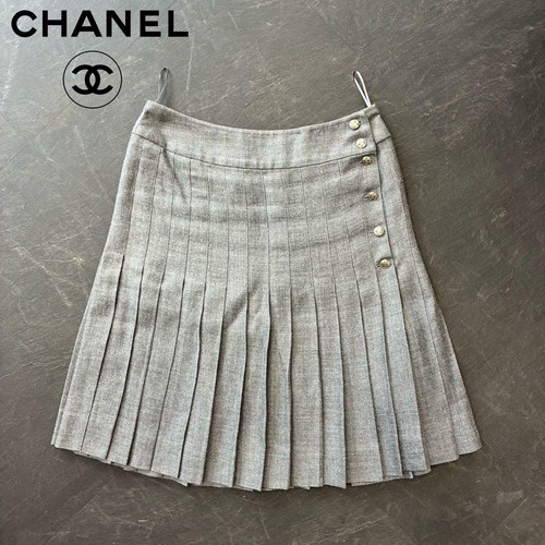 Gonna CHANEL CC Logo Collezione Cruise Gonna Pieghettata Grigio 40/L (US:M) 84668c