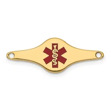 14k Yellow Gold 25x9mm Red Enameled Shaped Medical ID Plate