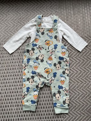 Disney Baby Latzhose mint + Body weiß- Größe 62 - Donald Duck Mickey Mouse Goofy