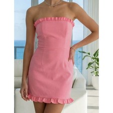 NWT LULU'S little lovely ruffle trim strapless mini dress XS bubblegum pink