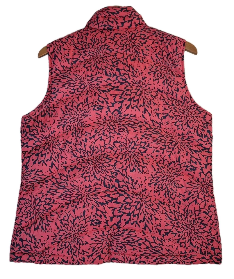 Lands' End Down Puffer Vest Women's M Pink Floral Quilted Full Zip Insulated - Image 2 of 4