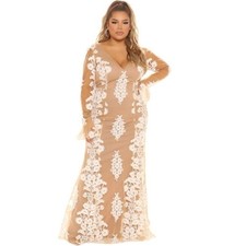 Fashion Nova Lydia Lace Maxi Dress White V Neck Long Sleeve Formal Gown Size 2X