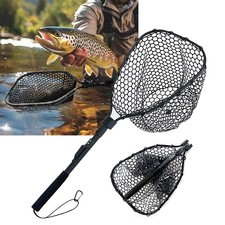 Folding Fly Fishing Landing Net Rubber Safe C...
