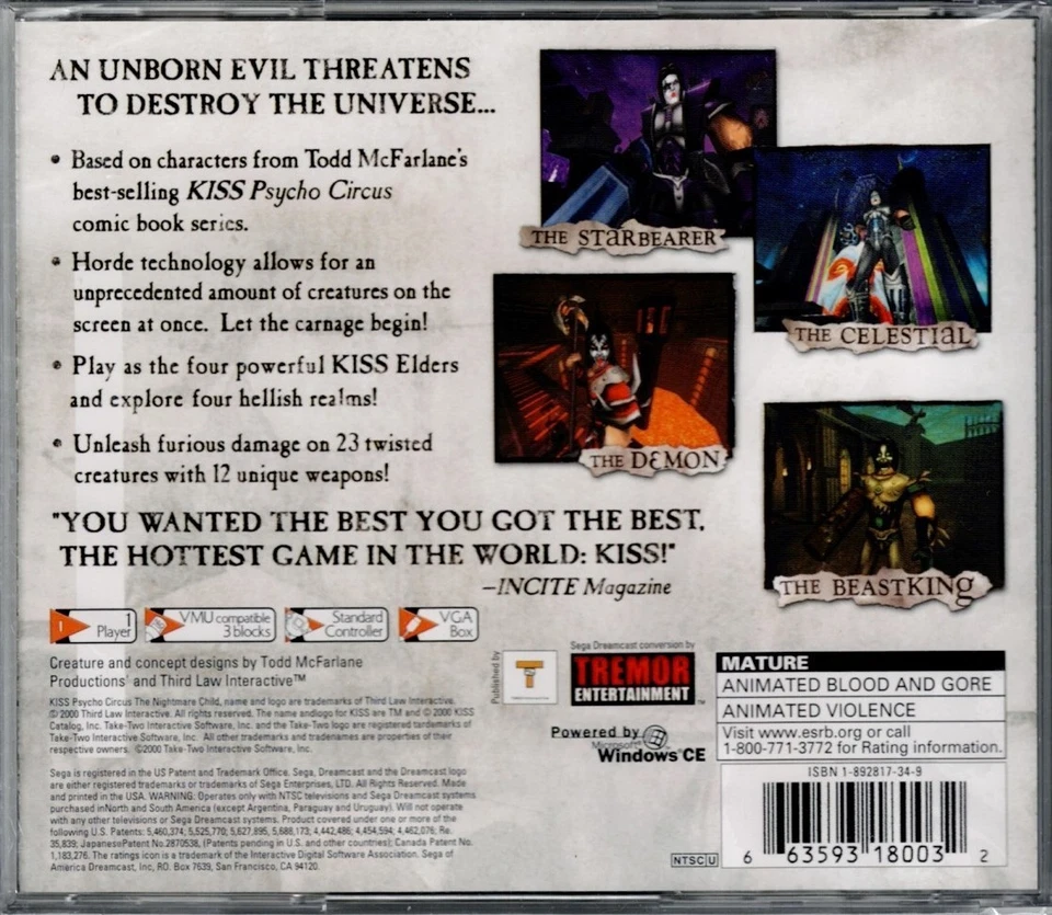 Kiss Psycho Circus The Nightmare Child Dreamcast New NO Cracks or Tears Shooter - Image 2 of 2