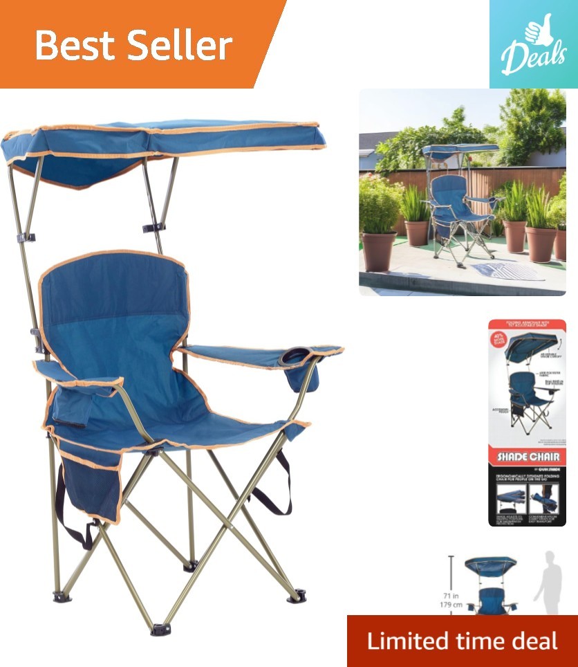 Max Shade Folding Camp Chair with UV Protection - Blue, Lightweight & Portable