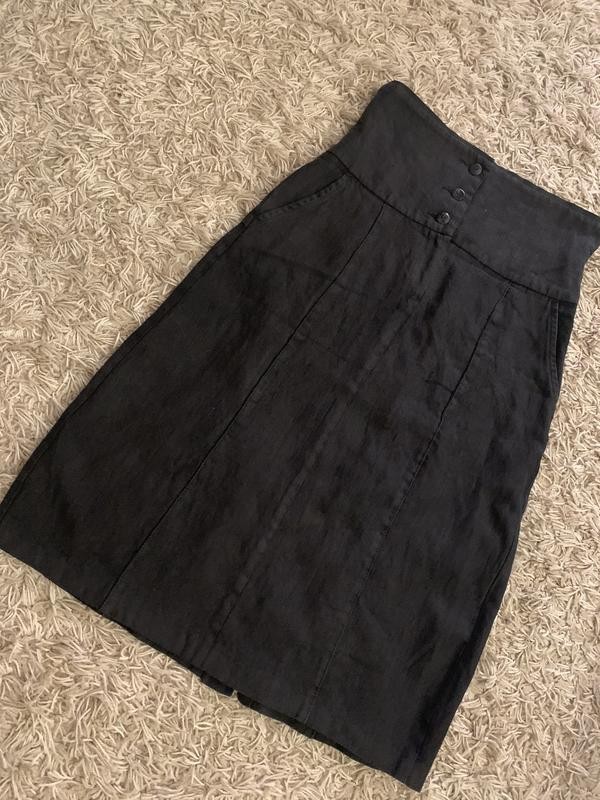 Sarah Pacini Linen/Wool Black/Grey Ci o+Boa Midi Skirt Size M